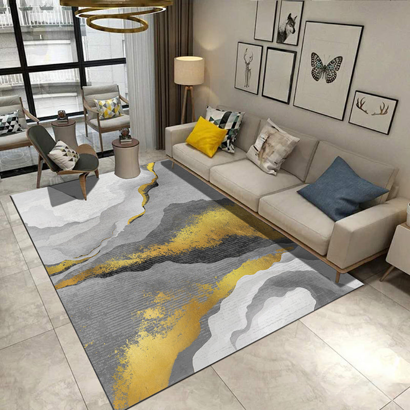 Color Mixed Abstract Lines Rug Polyester Casual Carpet Anti-Slip Backing Indoor Rug for Home Decor