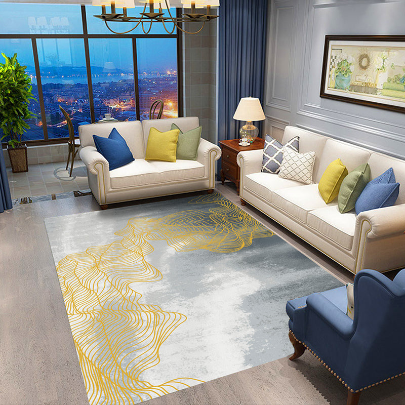 Color Mixed Abstract Lines Rug Polyester Casual Carpet Anti-Slip Backing Indoor Rug for Home Decor