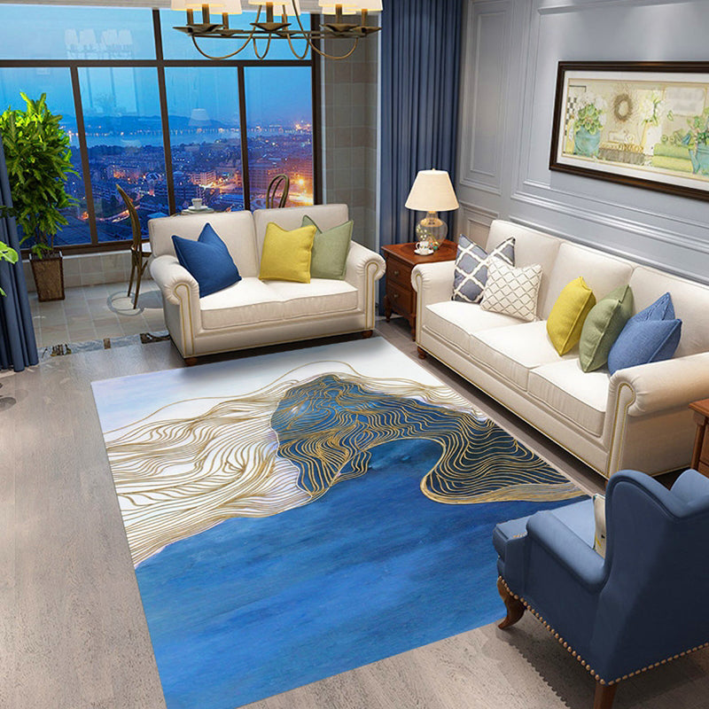 Color Mixed Abstract Lines Rug Polyester Casual Carpet Anti-Slip Backing Indoor Rug for Home Decor