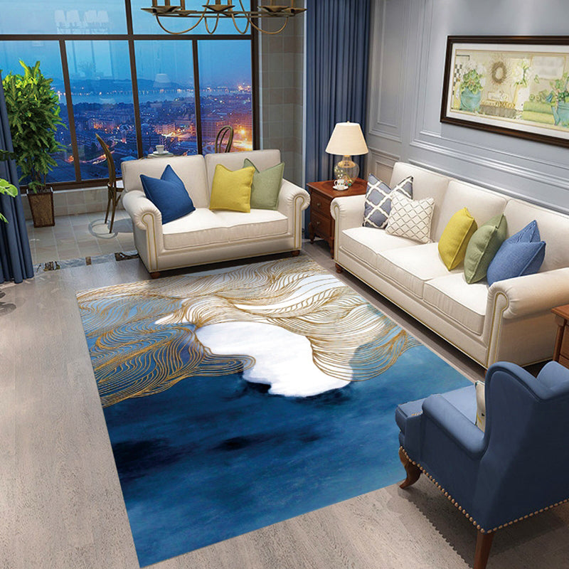 Color Mixed Abstract Lines Rug Polyester Casual Carpet Anti-Slip Backing Indoor Rug for Home Decor