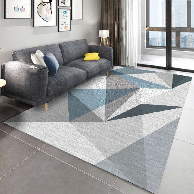 Grey Tone Triangle Print Rug Polyester Nordic Carpet Non-Slip Backing Indoor Rug for Home Decoration