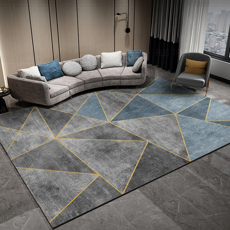 Gray Tone Simplicity Indoor Rug Polyester Geometric Print Carpet Easy Care Rug for Home Decoration