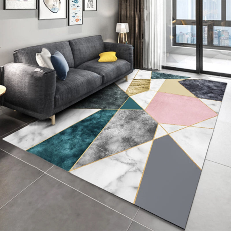 Multicolor Minimalist Indoor Rug Polyester Geometric Print Carpet Easy Care Rug for Home Decoration