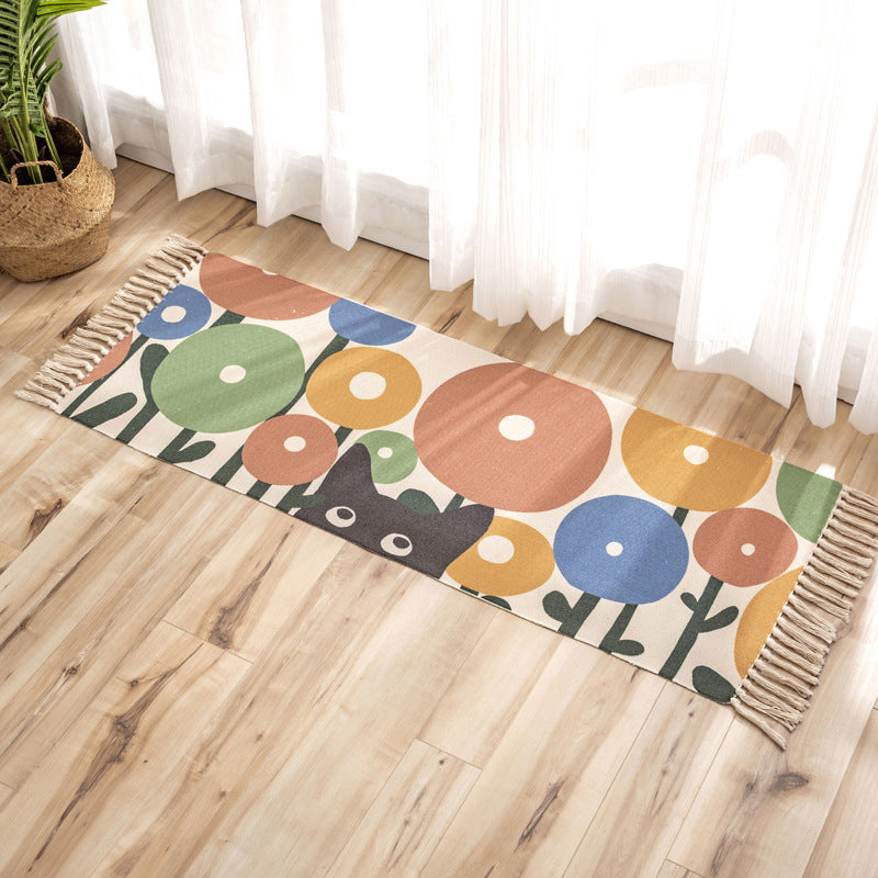 Multicolored Modern Rug Funky Cotton Blend Rug Washable Carpet with Fringe for Home Decoration