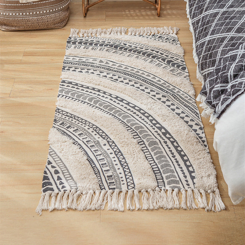 Simplicité Tapis de mélange de coton Boho-Chic Tapon avec tapis de zone lavable à la frange pour décoration intérieure