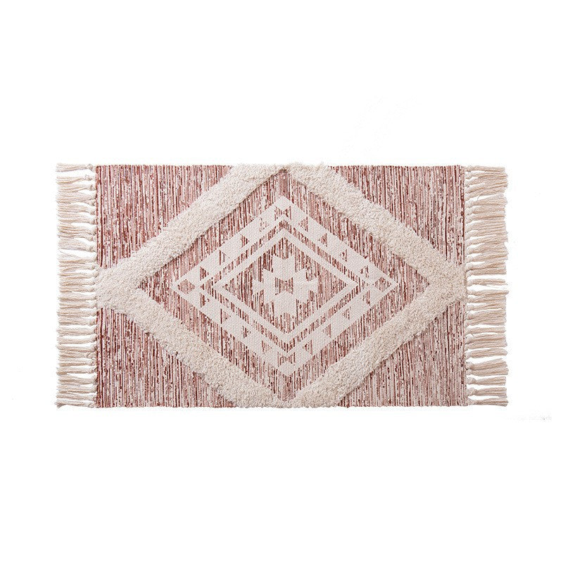 Simplicity Boho-Chic Rug Cotton Blend Carpet with Fringe Washable Area Carpet for Home Decor