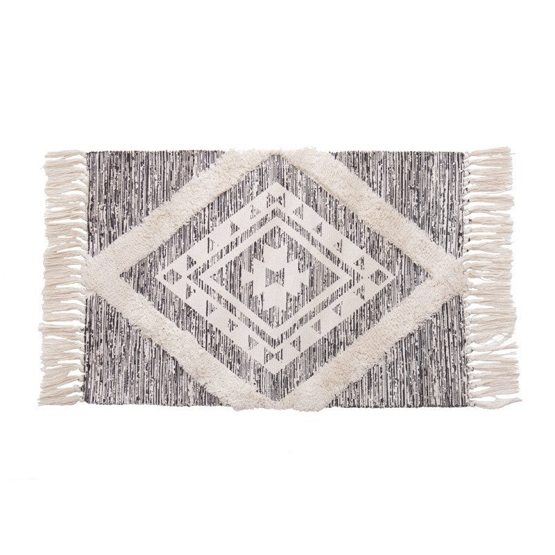 Simplicity Boho-Chic Rug Cotton Blend Carpet with Fringe Washable Area Carpet for Home Decor