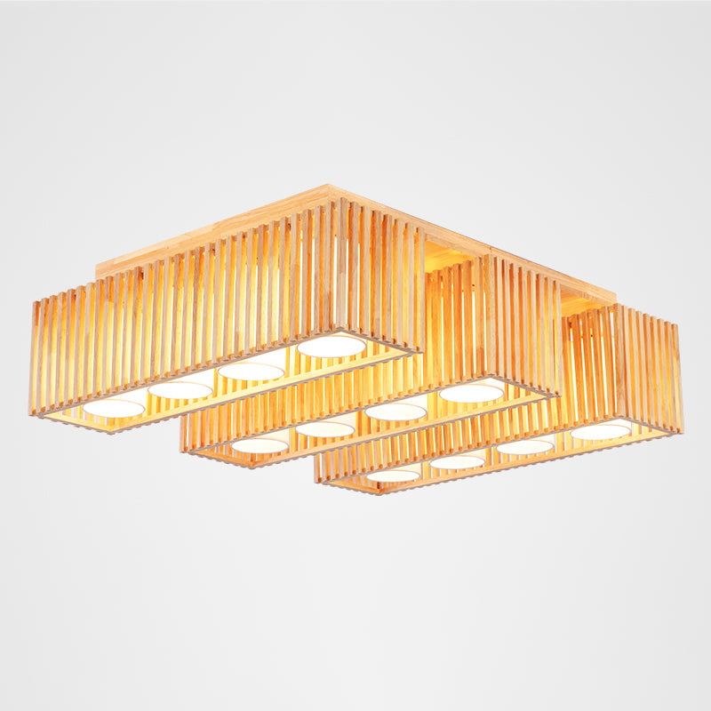 Rectangle Wooden Ceiling Mount Light Asian Style LED Flush Mount Ceiling Light