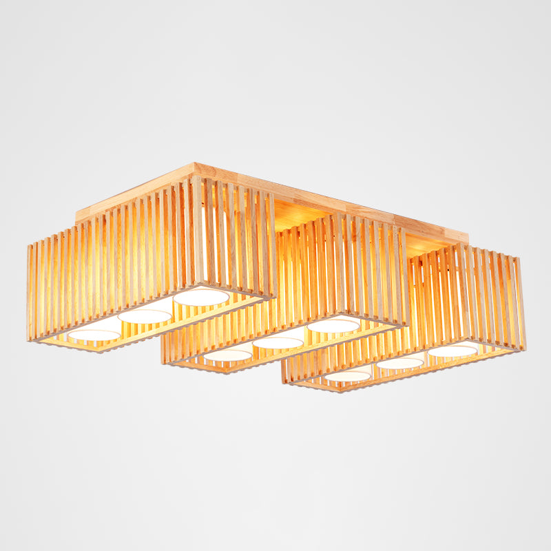 Rectangle Wooden Ceiling Mount Light Asian Style LED Flush Mount Ceiling Light