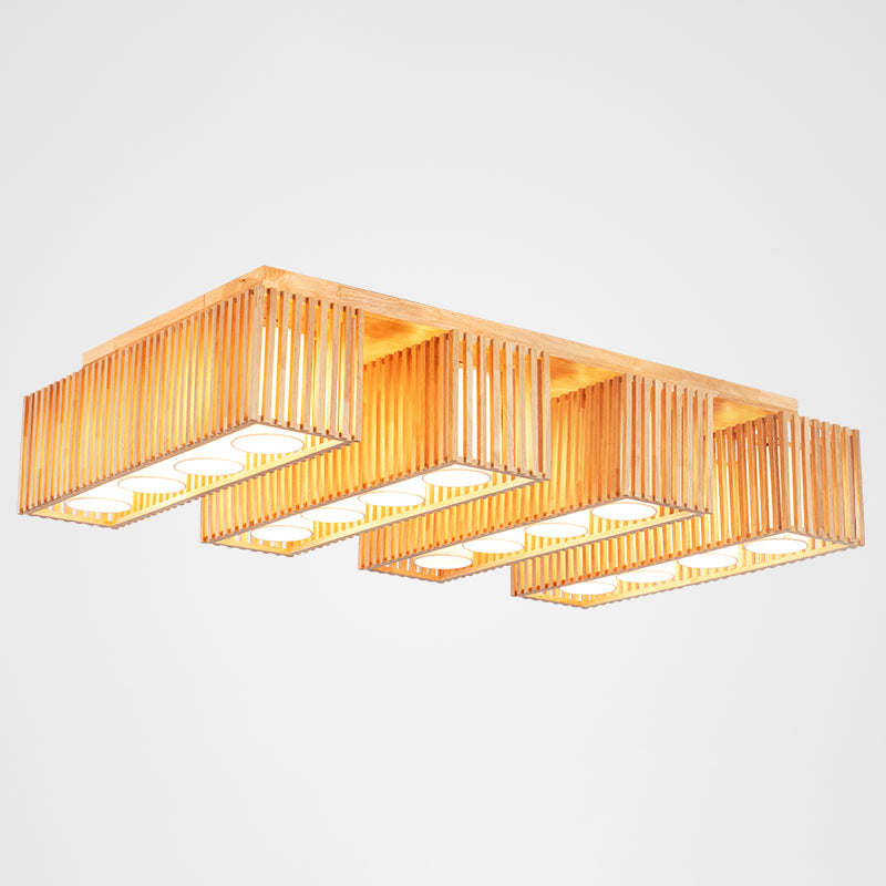 Rectangle Wooden Ceiling Mount Light Asian Style LED Flush Mount Ceiling Light