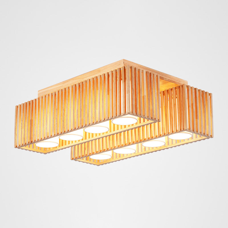 Rectangle Wooden Ceiling Mount Light Asian Style LED Flush Mount Ceiling Light