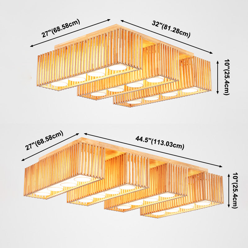 Rectangle Wooden Ceiling Mount Light Asian Style LED Flush Mount Ceiling Light