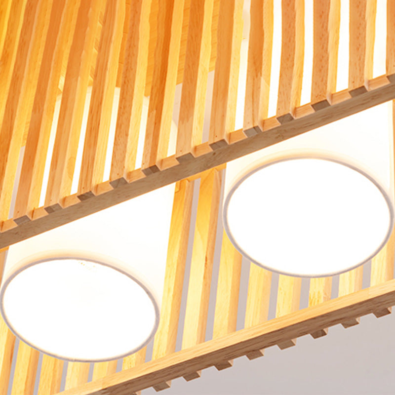 Rectangle Wooden Ceiling Mount Light Asian Style LED Flush Mount Ceiling Light