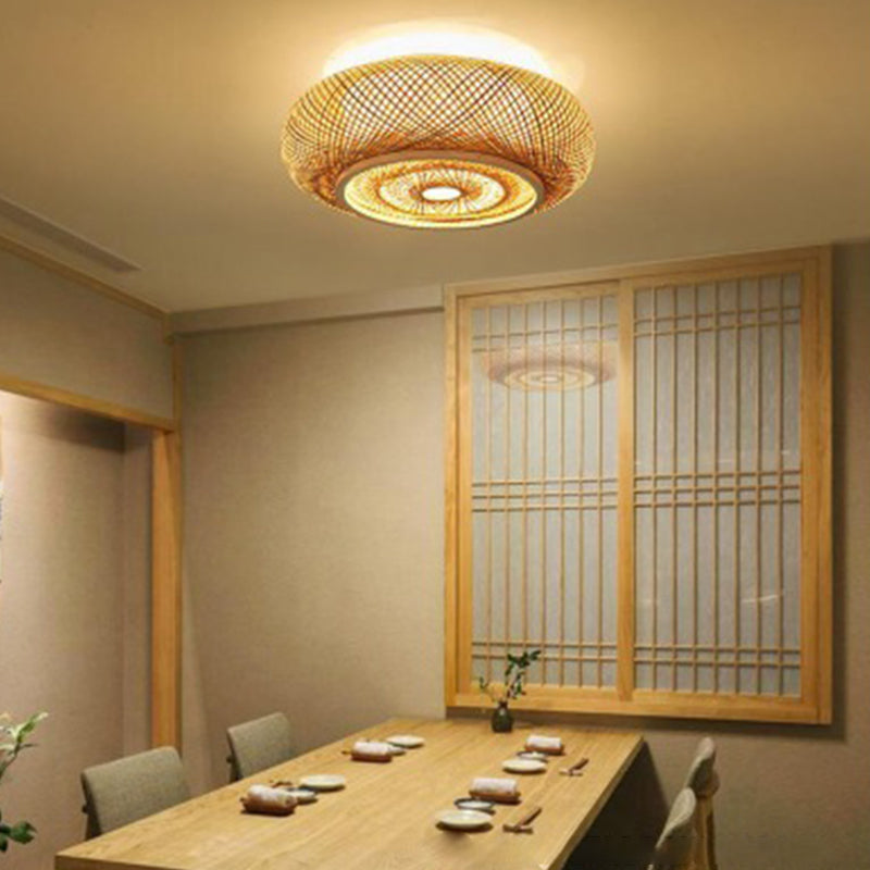 Soporte de techo de ratán de estilo de Asia de montaje de tambor curvo en madera natural