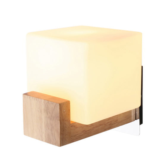 Wood Squared Wall Sconce Lighting Minimalist Style Wood Wall Mounted Light Fixture