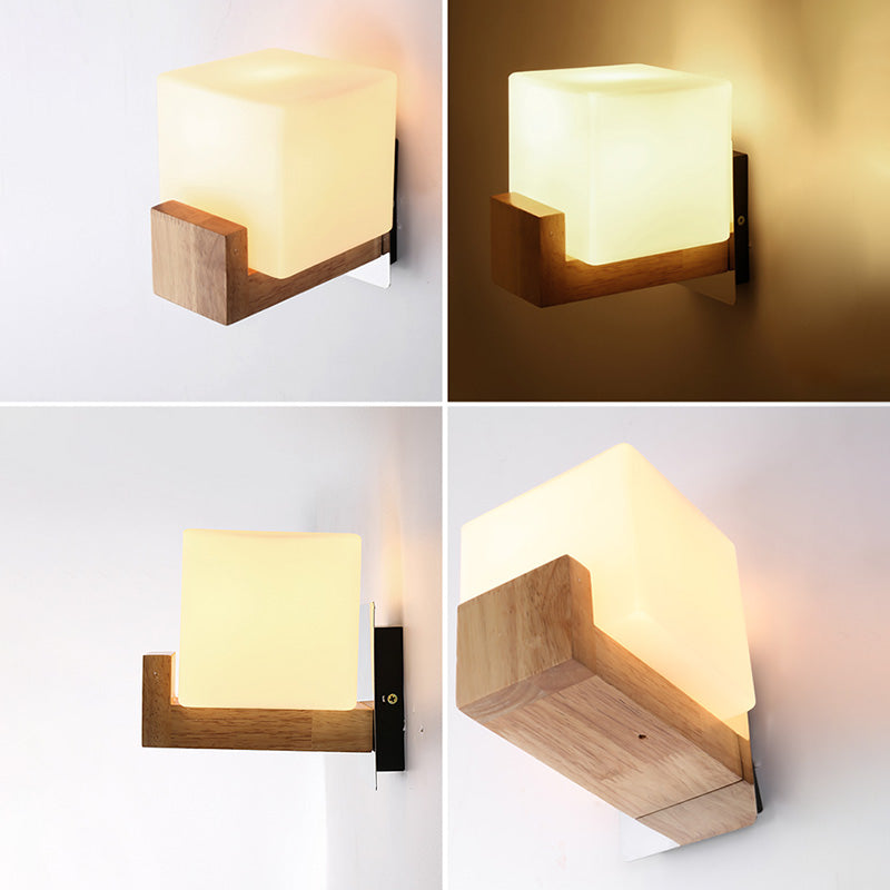 Wood Squared Wall Sconce Lighting Minimalist Style Wood Wall Mounted Light Fixture