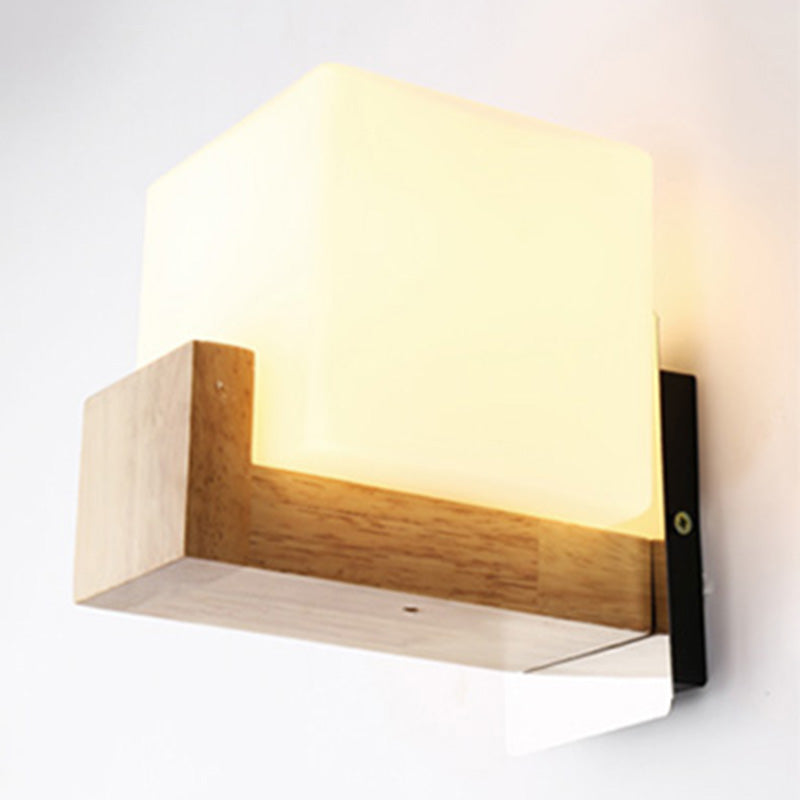Wood Squared Wall Sconce Lighting Minimalist Style Wood Wall Mounted Light Fixture