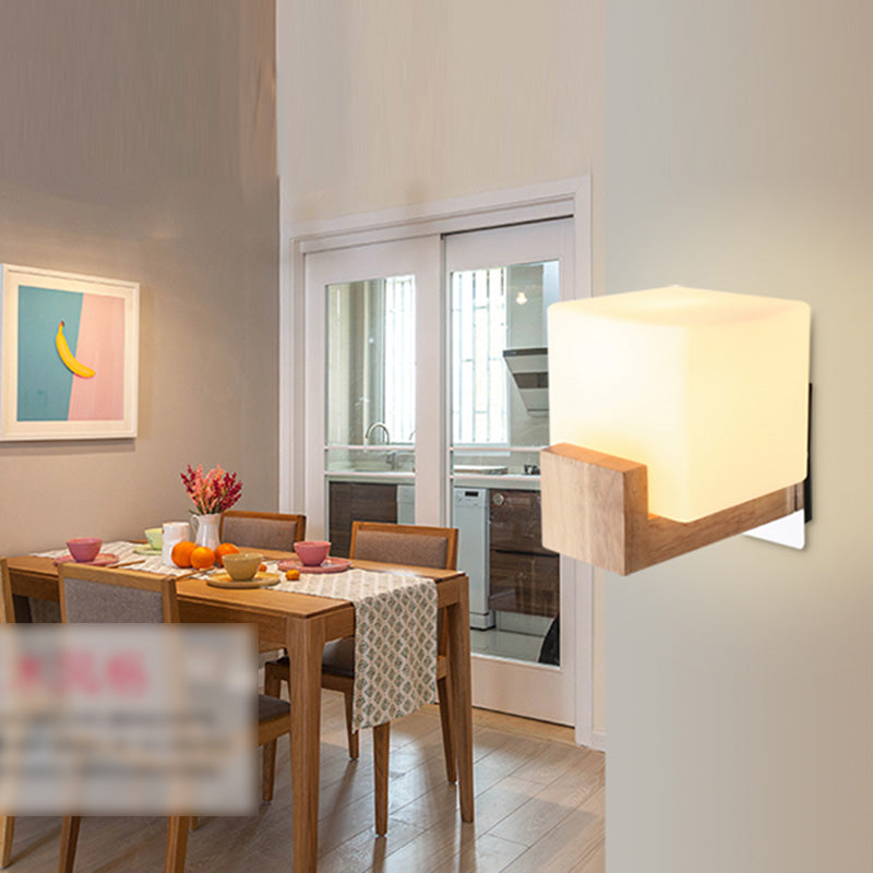Wood Squared Wall Sconce Lighting Minimalist Style Wood Wall Mounted Light Fixture