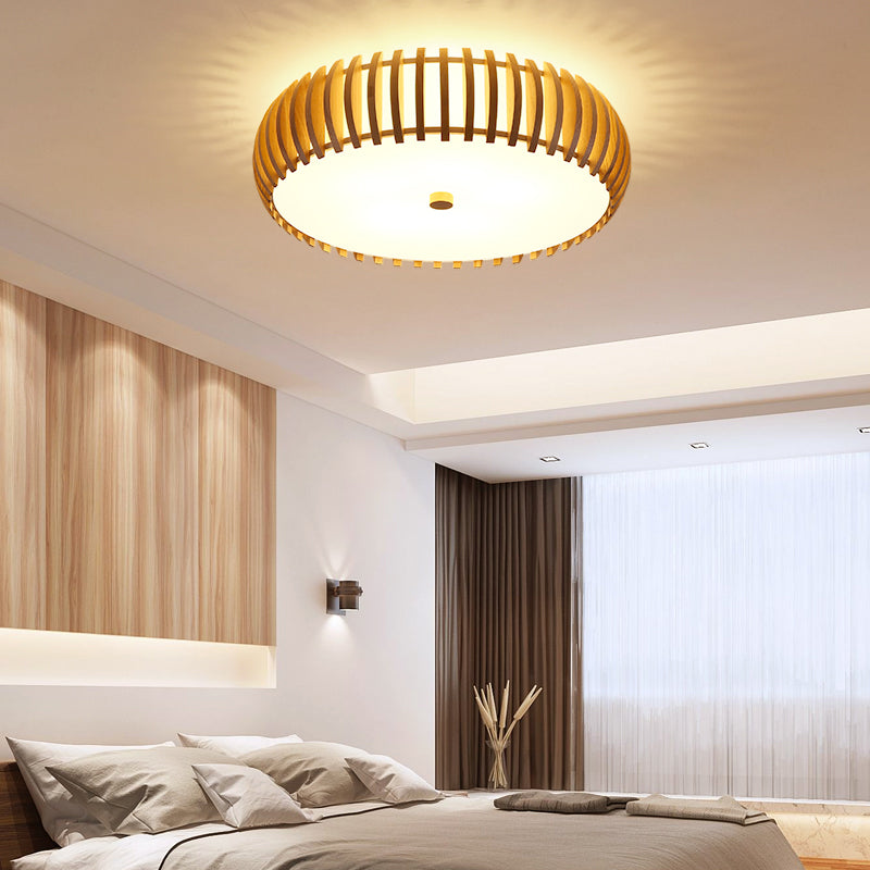 Drum Flush Mount Lighting Fixture Asian 1-Light Flushmount Ceiling Lamp with Acrylic Shade
