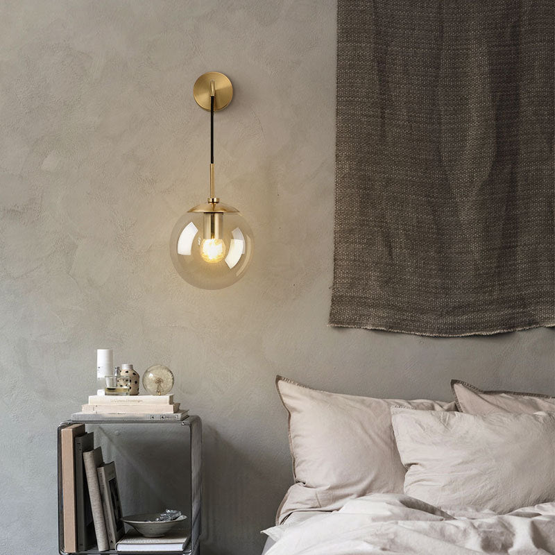 Modern Artistic Hanging Wall Lamp Copper Globe Wall Light with Glass Shade