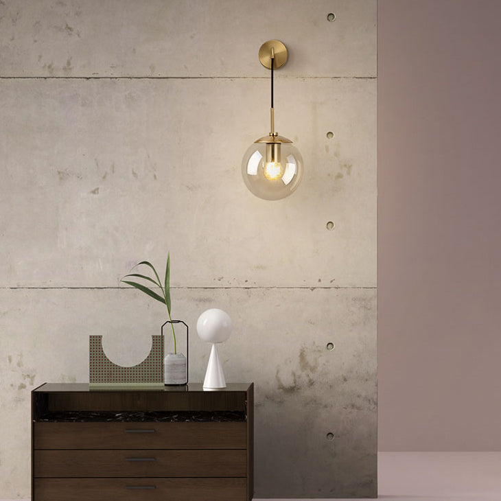 Modern Artistic Hanging Wall Lamp Copper Globe Wall Light with Glass Shade