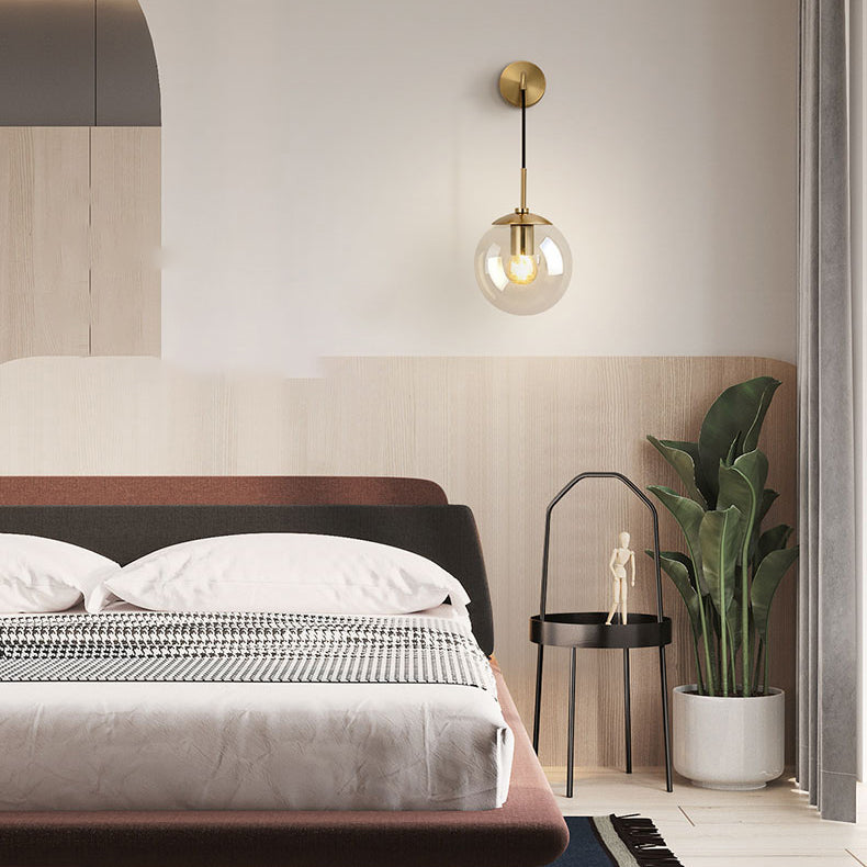 Modern Artistic Hanging Wall Lamp Copper Globe Wall Light with Glass Shade