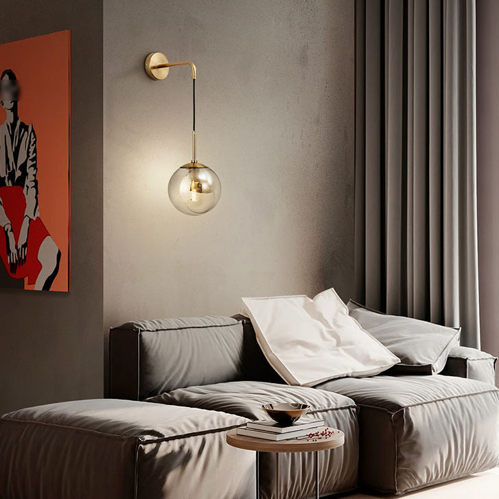 Modern Artistic Hanging Wall Lamp Copper Globe Wall Light with Glass Shade
