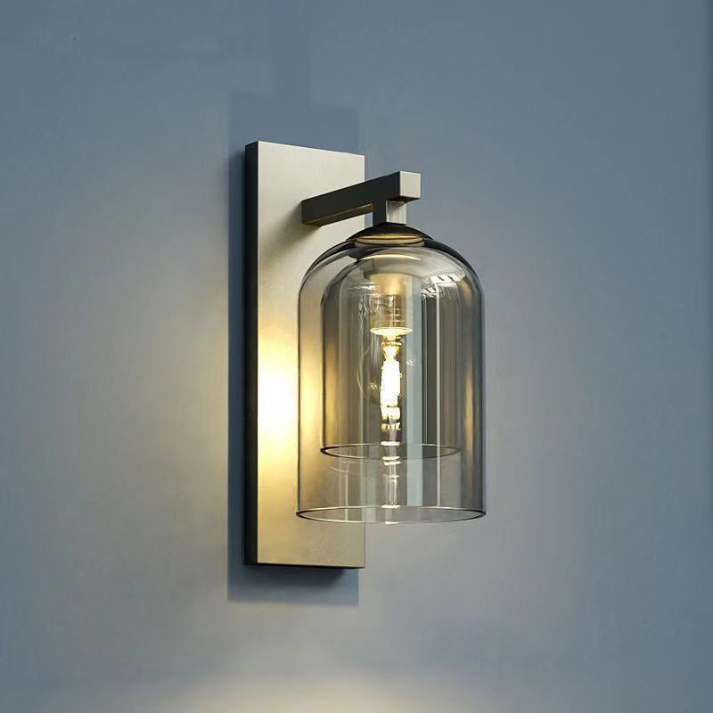 Lampada a parete di ferro da parete a campana di lusso moderna con doppia tonalità di vetro