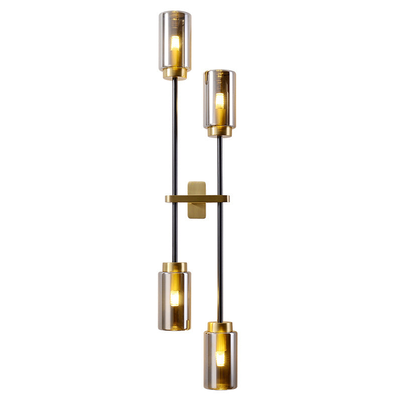 Glass Black and Gold Wall Sconce in Modern Luxury Style Copper Cylindrical Wall Lamp for Bedroom