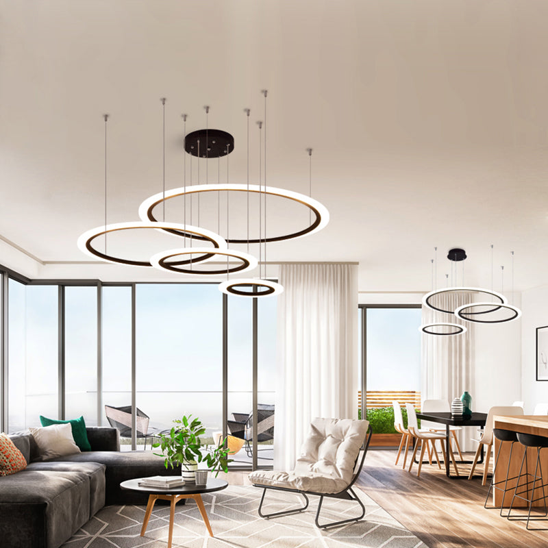 Múltiples anillos accesorios de iluminación de lámparas de araña de araña modernas para comedor