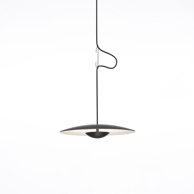 Luce a ciondolo interno minimalista, illuminazione a sospensione in metallo piatto in metallo a 1 luce