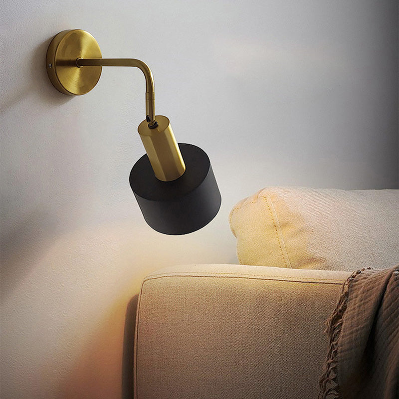 Postmoderne trommelschaduw Leeswandlamp metaal 1 hoofd slaapkamer wandlicht in zwart-goud
