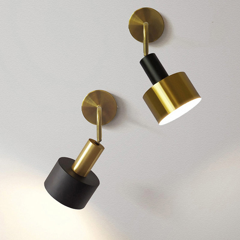 Postmoderne trommelschaduw Leeswandlamp metaal 1 hoofd slaapkamer wandlicht in zwart-goud