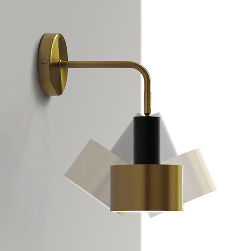 Postmoderne trommelschaduw Leeswandlamp metaal 1 hoofd slaapkamer wandlicht in zwart-goud