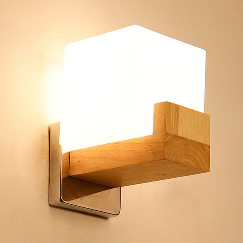 Luci di applique da parete di semplicità contemporanea con arte in legno per camera da letto