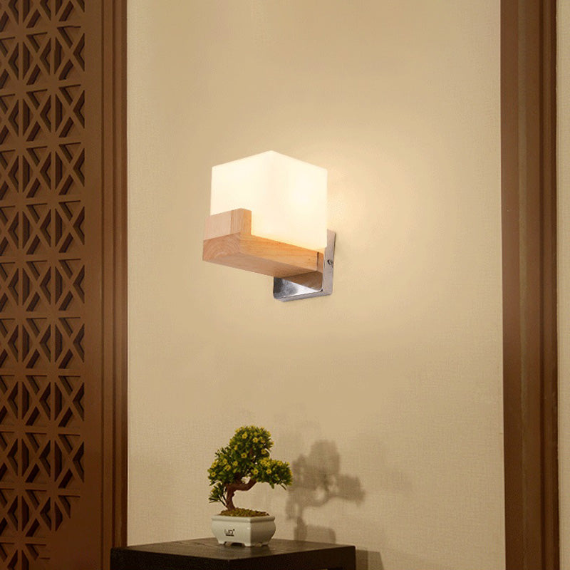 Luci di applique da parete di semplicità contemporanea con arte in legno per camera da letto