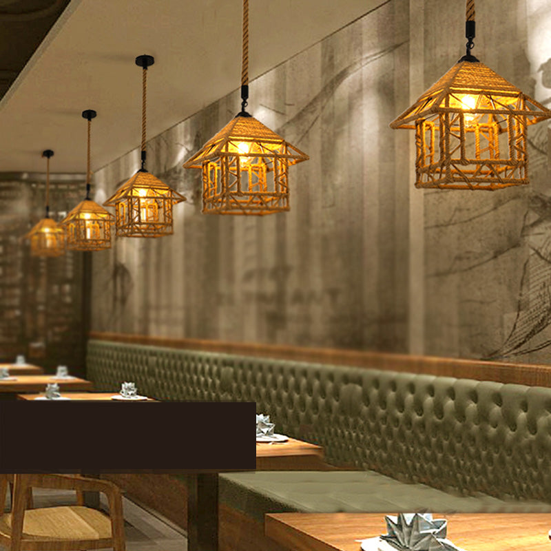 Industrial Style Shaded Pendant Ceiling Light Rope Hanging Ceiling Lig