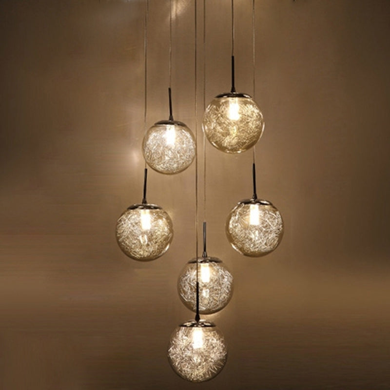 Lampe lampade a sospensione rotonda moderna semplice ciondolo a soffitto in vetro per le scale