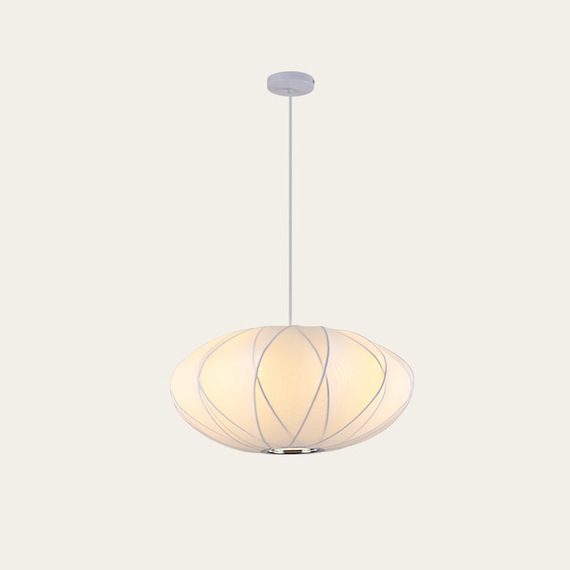 White Shaded Pendant Lighting Fixture Modern Fabric Hanging Ceiling Light for Restaurant
