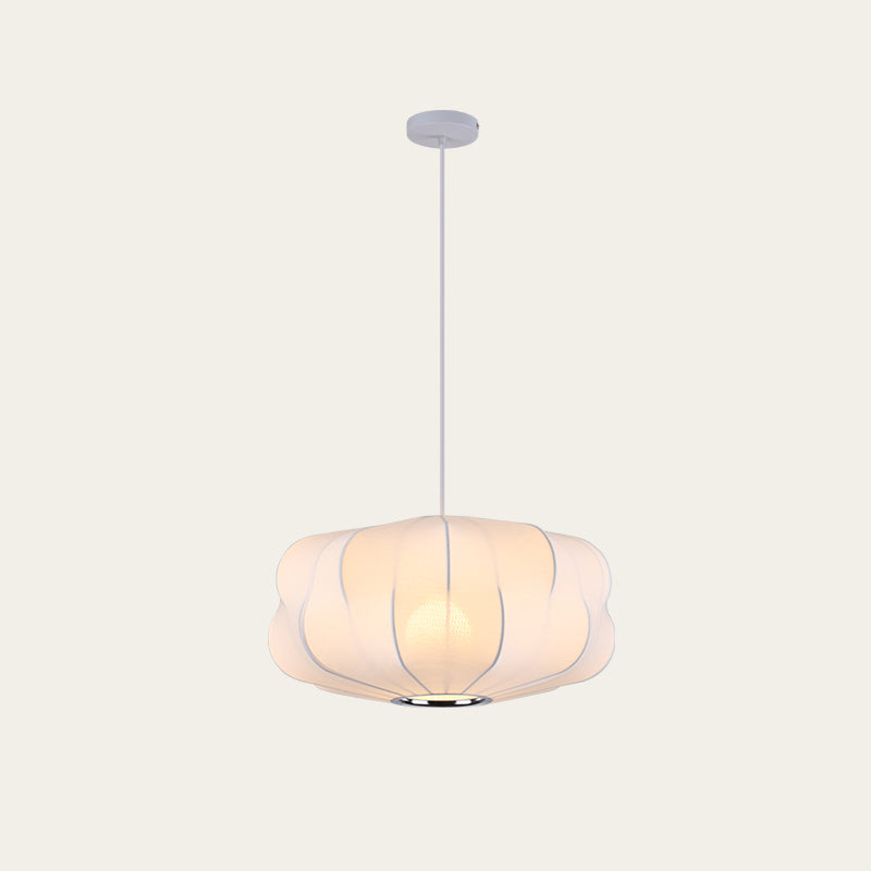 White Shaded Pendant Lighting Fixture Modern Fabric Hanging Ceiling Light for Restaurant