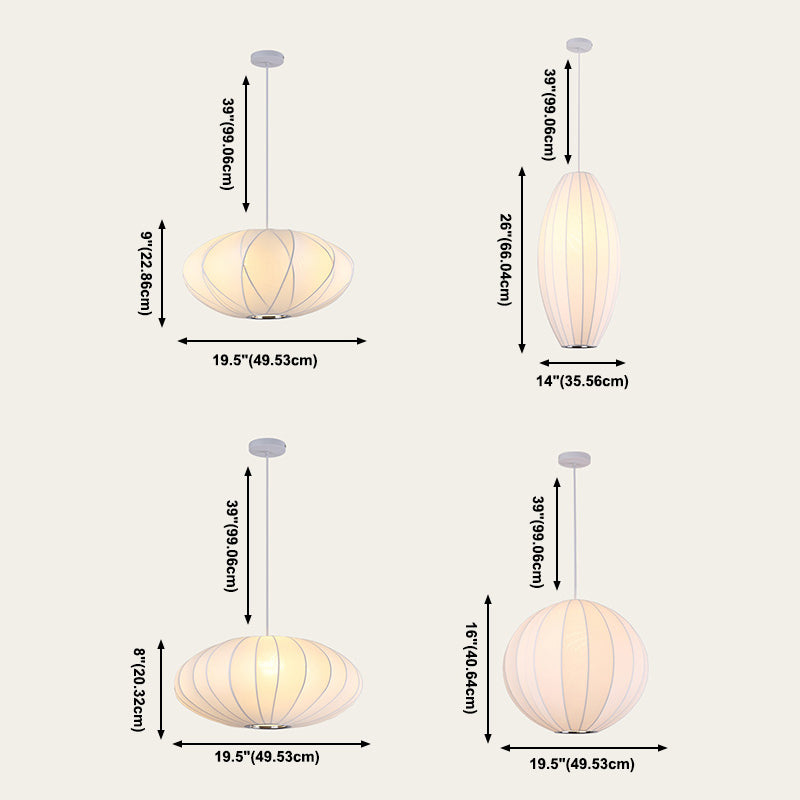 White Shaded Pendant Lighting Fixture Modern Fabric Hanging Ceiling Light for Restaurant