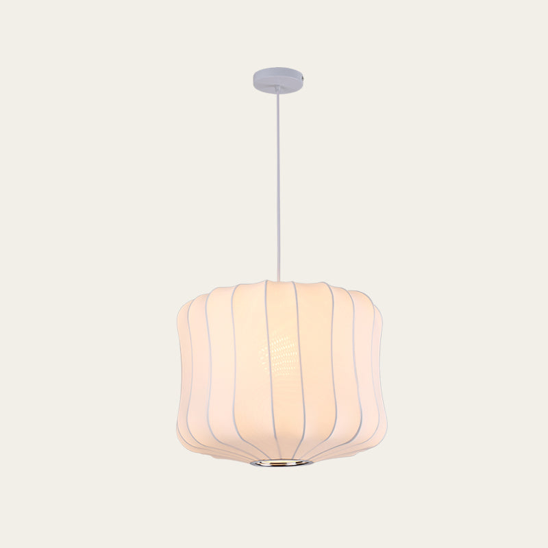 White Shaded Pendant Lighting Fixture Modern Fabric Hanging Ceiling Light for Restaurant