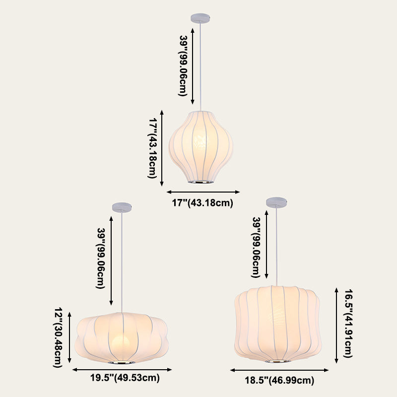 White Shaded Pendant Lighting Fixture Modern Fabric Hanging Ceiling Light for Restaurant