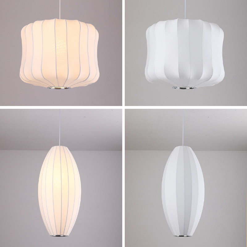 White Shaded Pendant Lighting Fixture Modern Fabric Hanging Ceiling Light for Restaurant