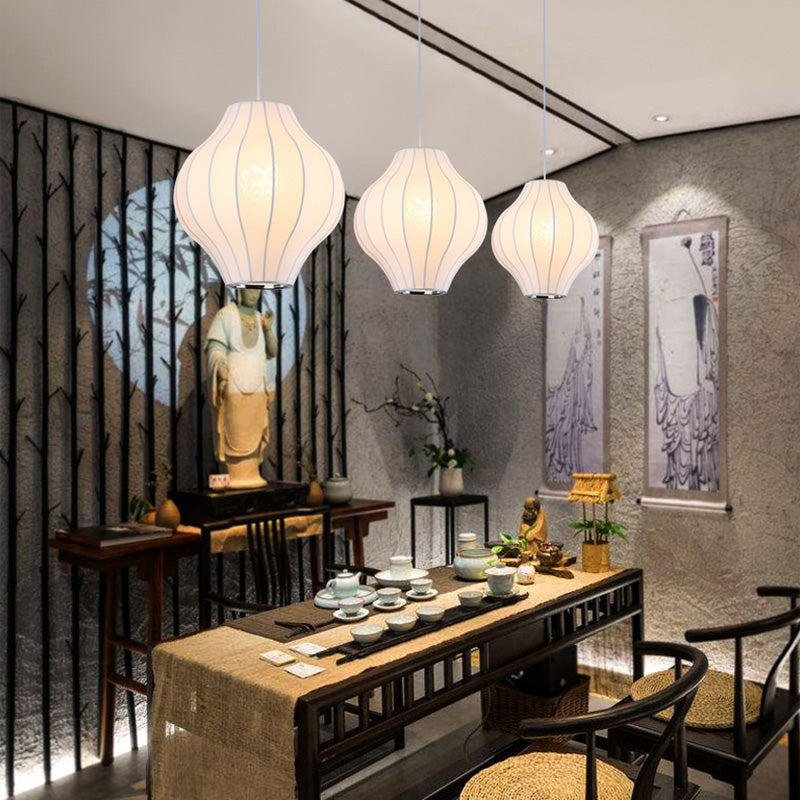 White Shaded Pendant Lighting Fixture Modern Fabric Hanging Ceiling Light for Restaurant