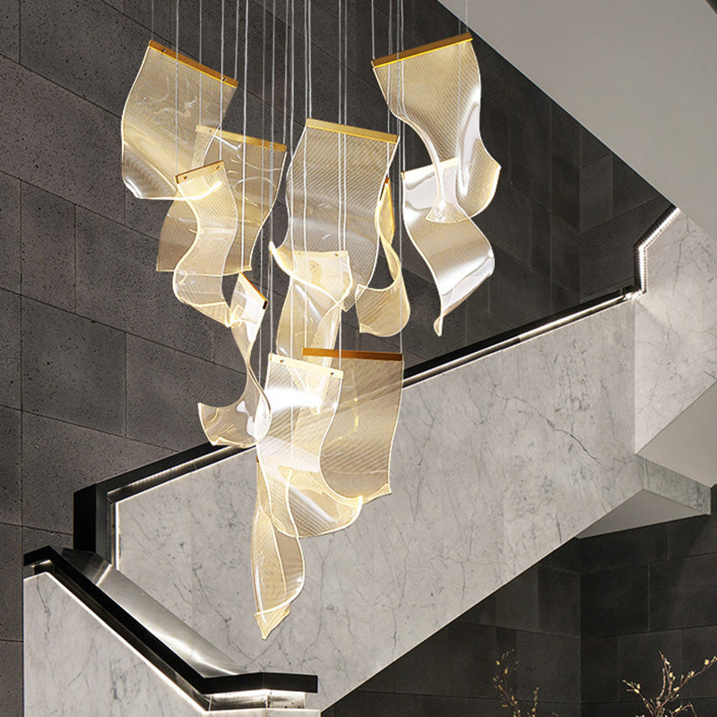 Paper Hanging Light Fixtures Modern Simple Acrylic Ceiling Pendant for Stairwell