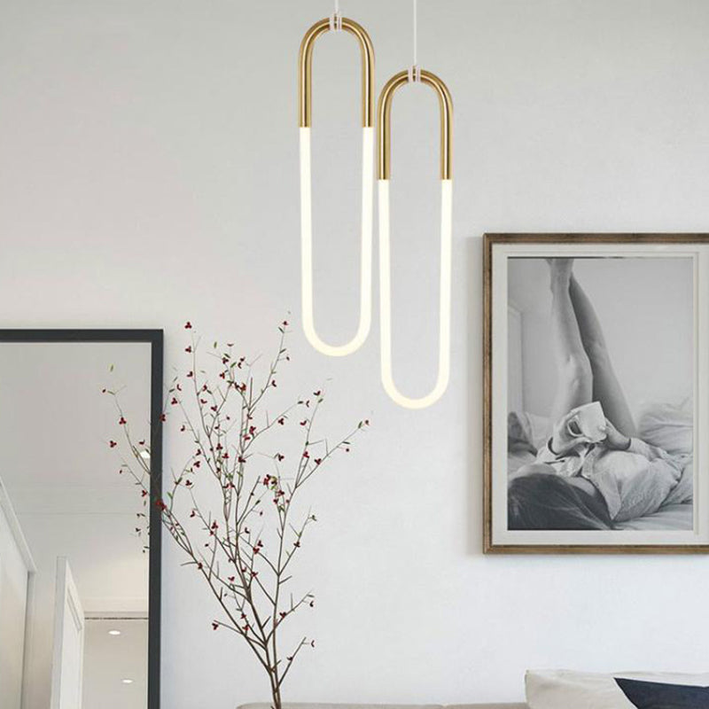 Metal Oblong Hanging Light Fixture Minimalist Style LED Gold Pendant Light Fixture