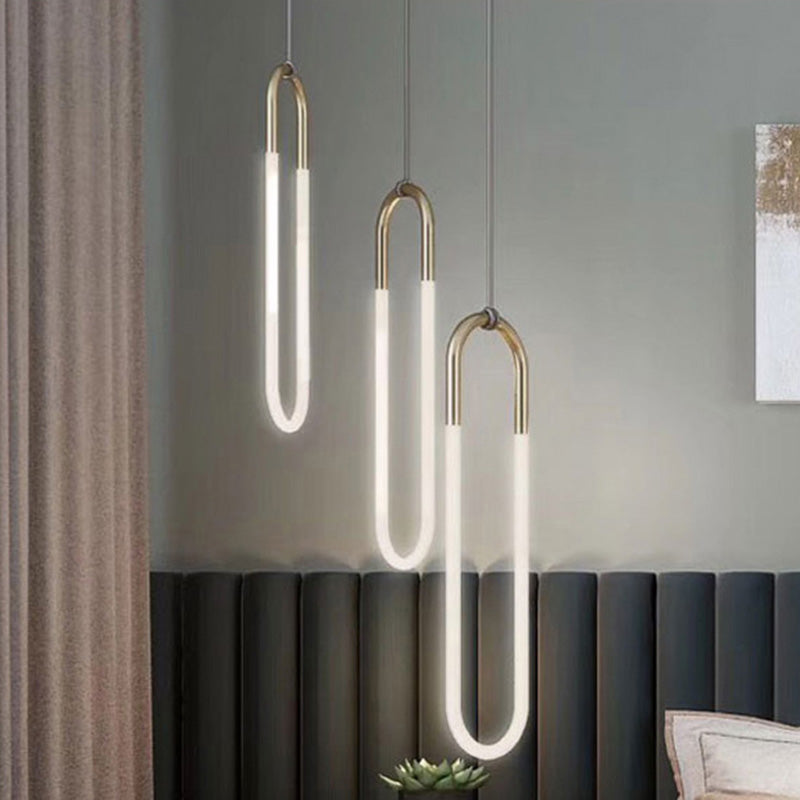 Metal Oblong Hanging Light Fixture Minimalist Style LED Gold Pendant Light Fixture