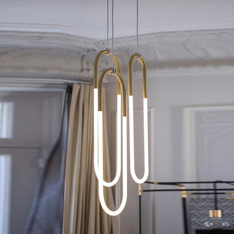 Metal Oblong Hanging Light Fixture Minimalist Style LED Gold Pendant Light Fixture