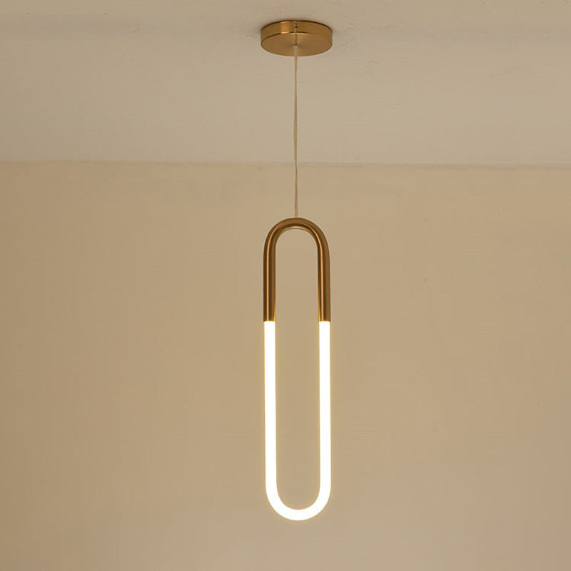 Metal Oblong Hanging Light Fixture Minimalist Style LED Gold Pendant Light Fixture